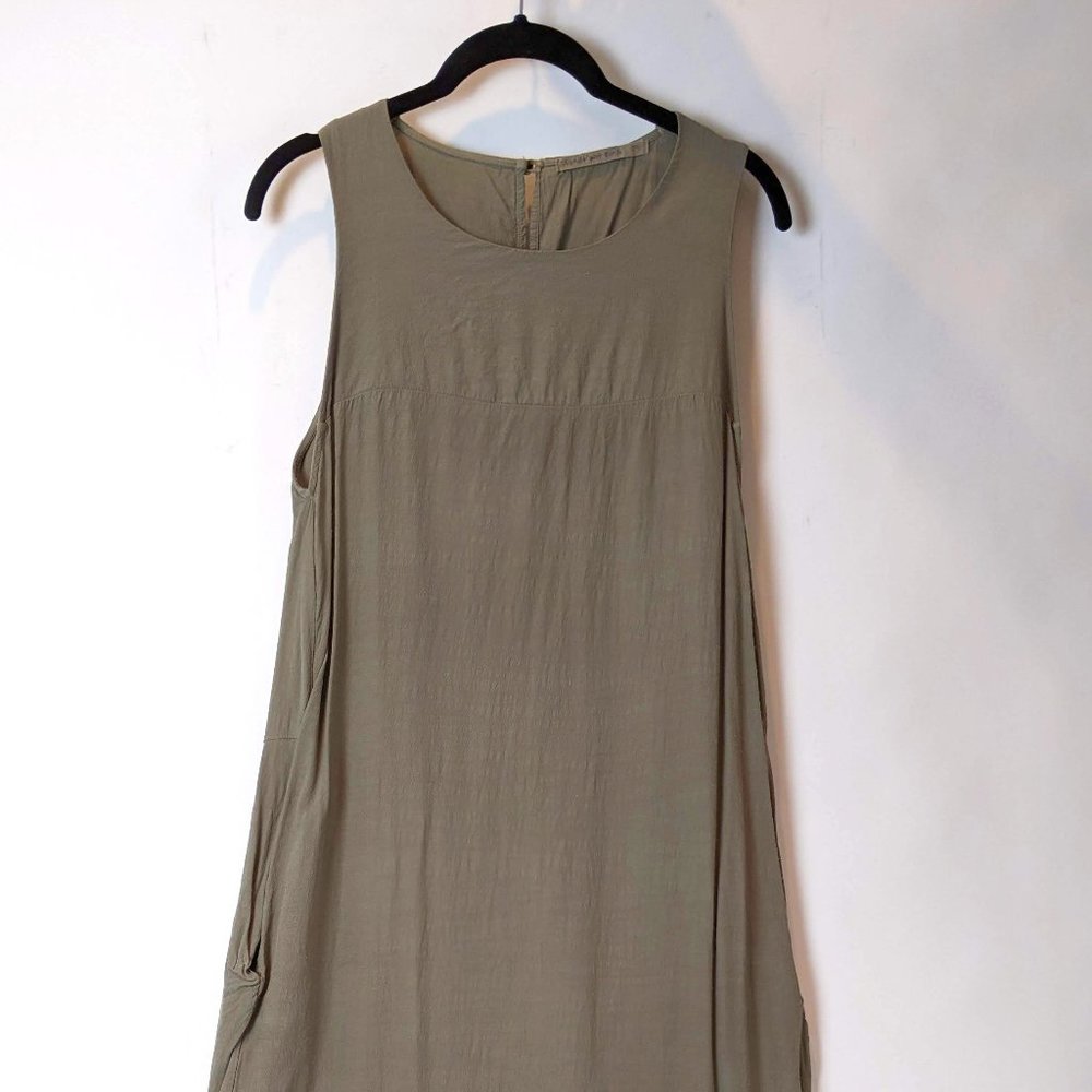 Army Green Sleeveless, Silky Dress, Sz M - Made in Italy